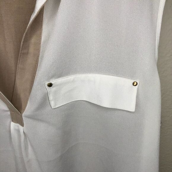 Calvin Klein Cream Tan Mixed-Media Blouse XL - Picture 8 of 9